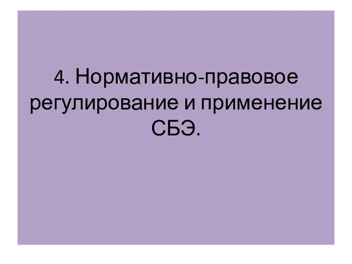 4. Нормативно-правовое регулирование и применение СБЭ.