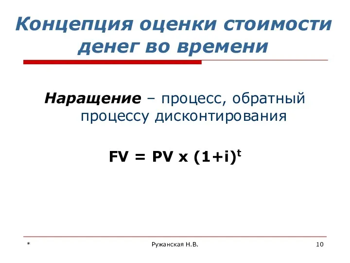 * Ружанская Н.В. Концепция оценки стоимости денег во времени Наращение