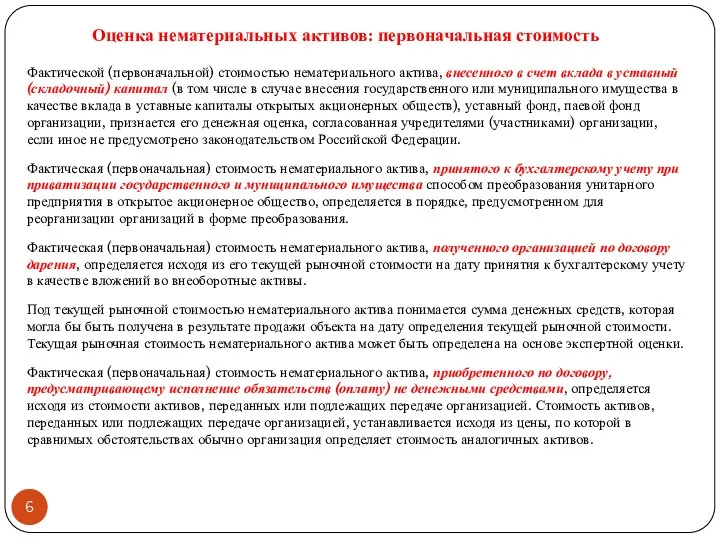 Оценка нематериальных активов: первоначальная стоимость Фактической (первоначальной) стоимостью нематериального актива,