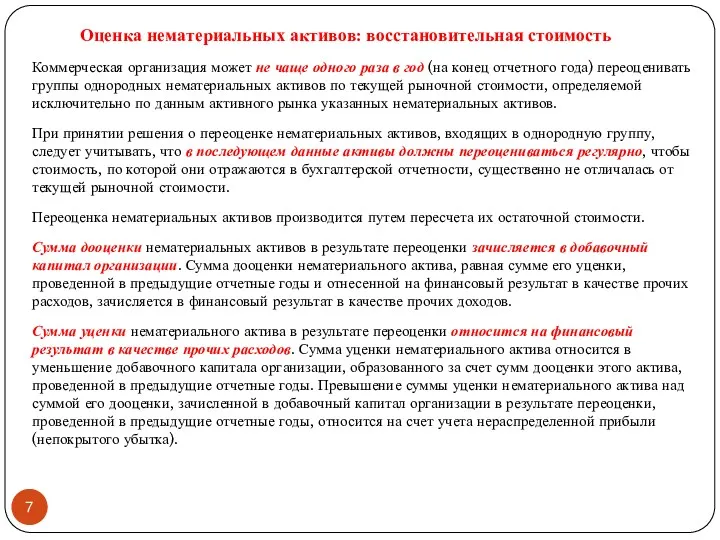 Оценка нематериальных активов: восстановительная стоимость Коммерческая организация может не чаще