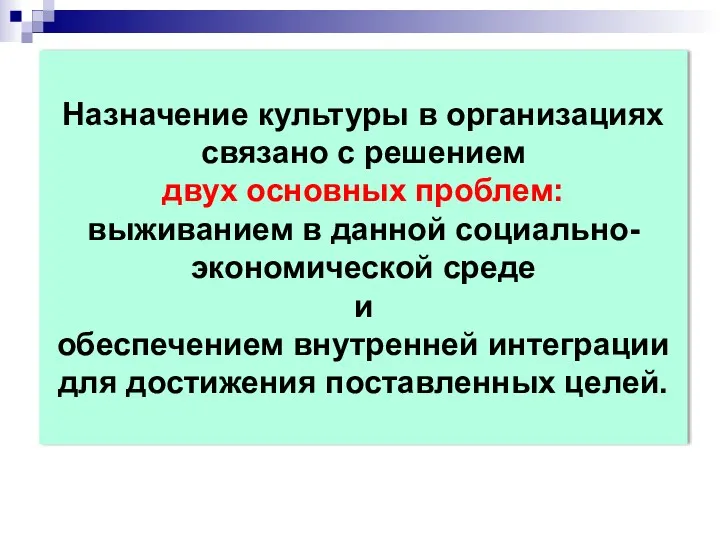 Назначение культуры в организациях связано с решением двух основных проблем: