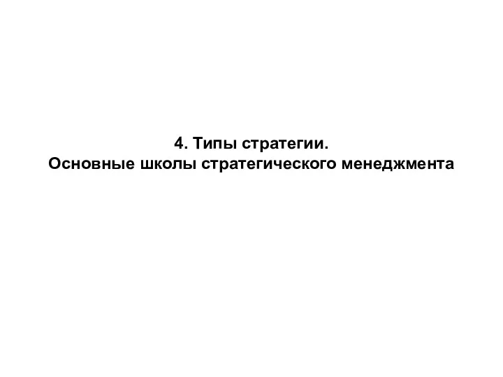 4. Типы стратегии. Основные школы стратегического менеджмента