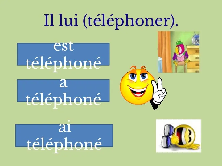 Il lui (téléphoner). est téléphoné a téléphoné ai téléphoné