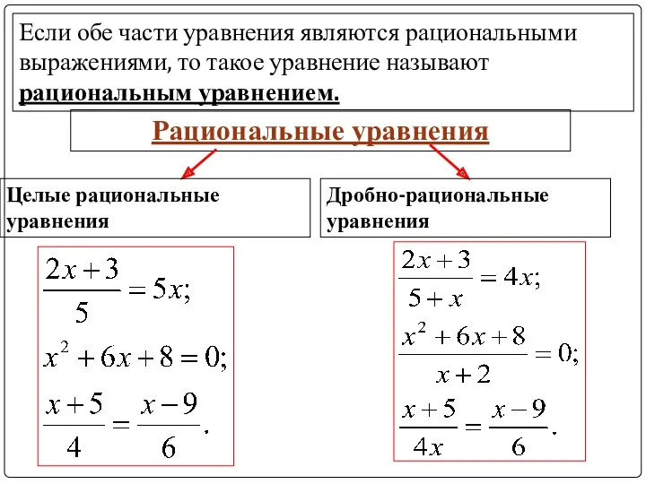 Если обе части уравнения являются рациональными выражениями, то такое уравнение