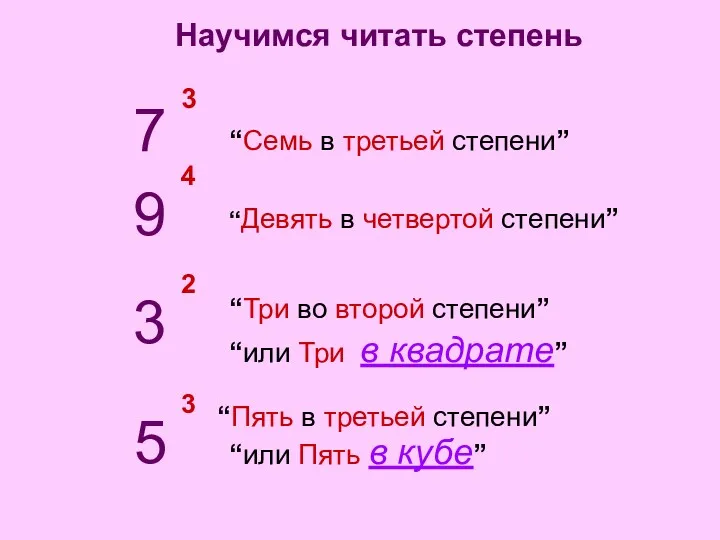 3 7 “Семь в третьей степени” 9 4 “Девять в