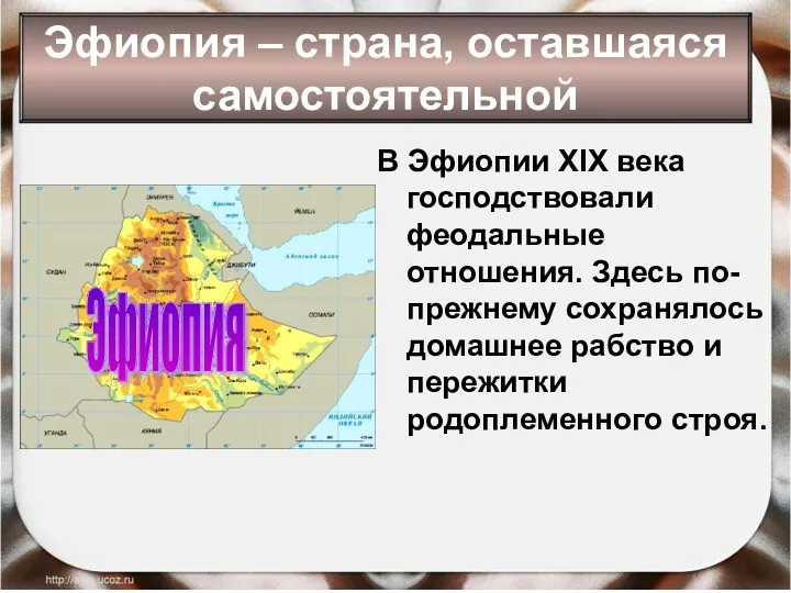 Эфиопия – страна, оставшаяся самостоятельной В Эфиопии XIX века господствовали