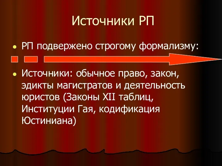 Источники РП РП подвержено строгому формализму: Источники: обычное право, закон,