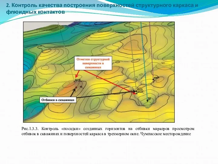 2. Контроль качества построения поверхностей структурного каркаса и флюидных контактов