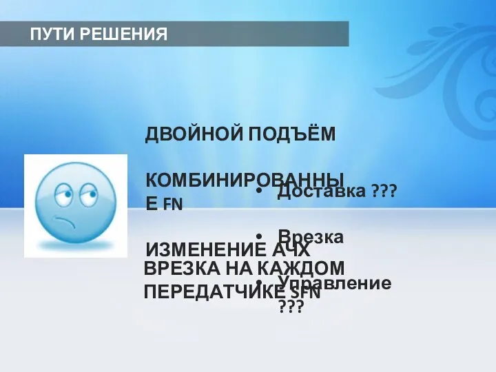 ПУТИ РЕШЕНИЯ ДВОЙНОЙ ПОДЪЁМ КОМБИНИРОВАННЫЕ FN ИЗМЕНЕНИЕ АЧХ ВРЕЗКА НА