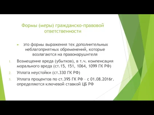 Формы (меры) гражданско-правовой ответственности это формы выражения тех дополнительных неблагоприятных