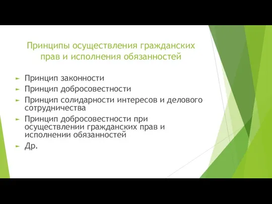 Принципы осуществления гражданских прав и исполнения обязанностей Принцип законности Принцип