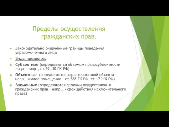 Пределы осуществления гражданских прав. Законодательно очерченные границы поведения управомоченного лица