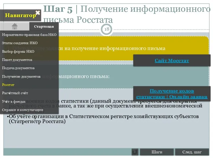 Шаг 5 | Получение информационного письма Росстата 1. Оформление заявки