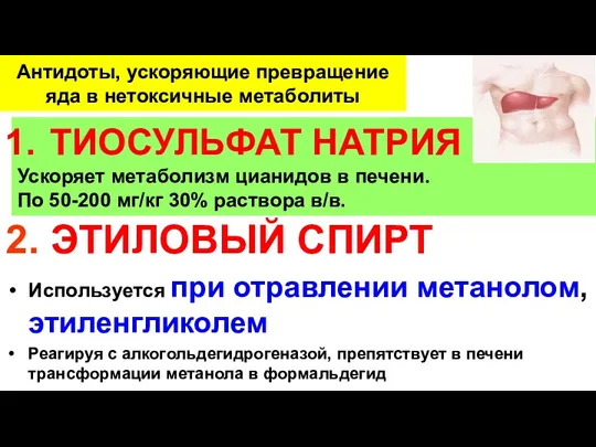 Антидоты, ускоряющие превращение яда в нетоксичные метаболиты 2. ЭТИЛОВЫЙ СПИРТ