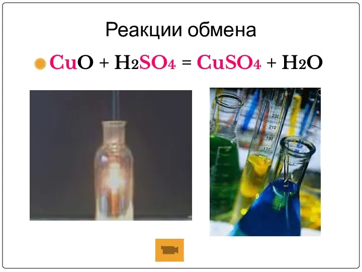 Реакции обмена CuO + H2SO4 = CuSO4 + H2O