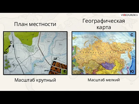 С Ю С Ю Масштаб крупный Масштаб мелкий План местности Географическая карта