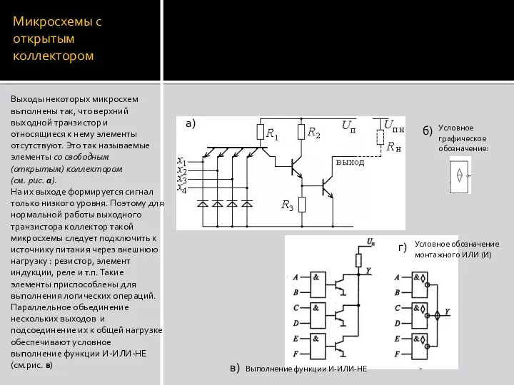 Микросхемы с открытым коллектором Выходы некоторых микросхем выполнены так, что