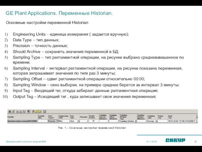 GE Plant Applications. Переменные Historian. 07.11.2018 Основные настройки переменной Historian