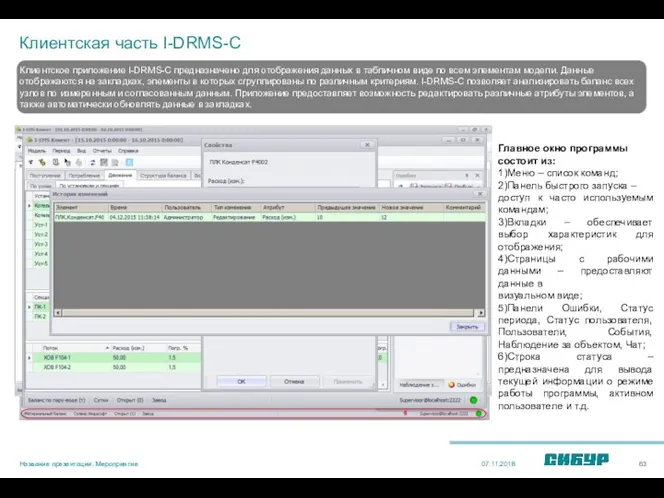 Клиентская часть I-DRMS-С 07.11.2018 Название презентации. Мероприятие Главное окно программы