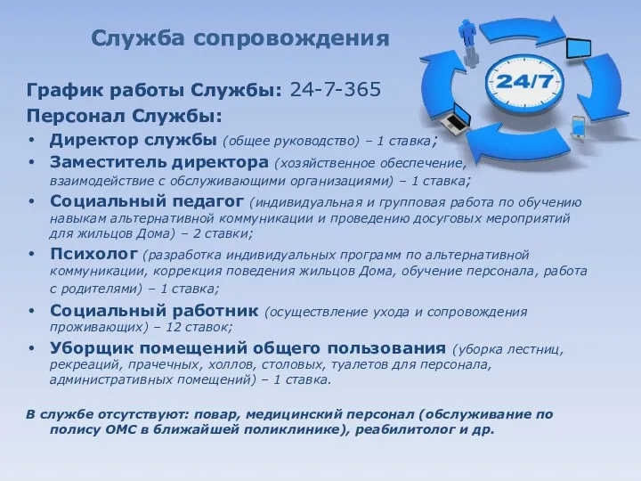 Служба сопровождения График работы Службы: 24-7-365 Персонал Службы: Директор службы