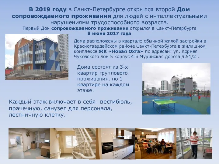 В 2019 году в Санкт-Петербурге открылся второй Дом сопровождаемого проживания