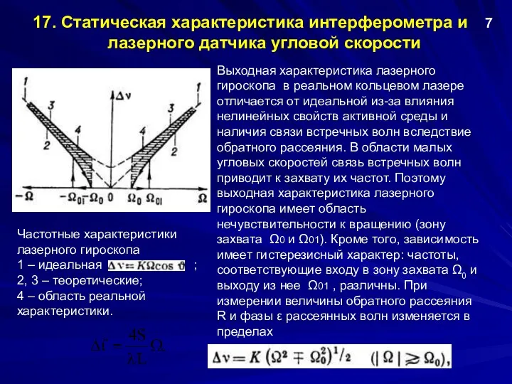 17. Статическая характеристика интерферометра и лазерного датчика угловой скорости 7 Выходная характеристика лазерного