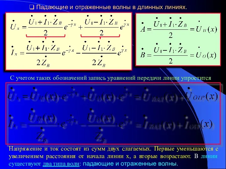 Падающие и отраженные волны в длинных линиях. С учетом таких