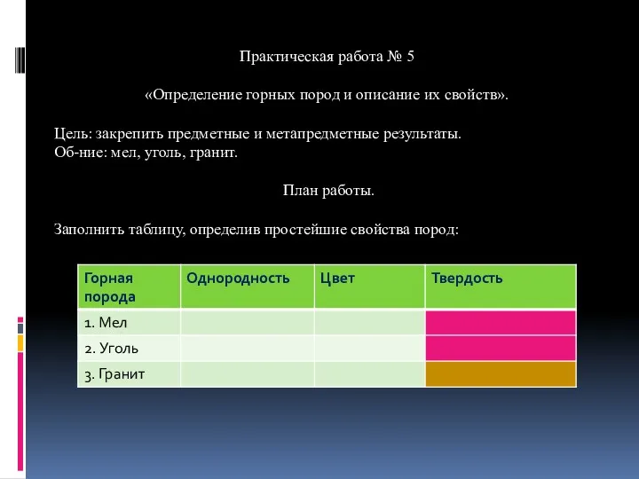 Практическая работа № 5 «Определение горных пород и описание их