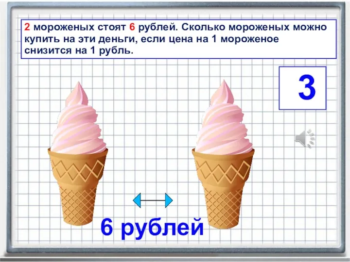 6 рублей 2 мороженых стоят 6 рублей. Сколько мороженых можно