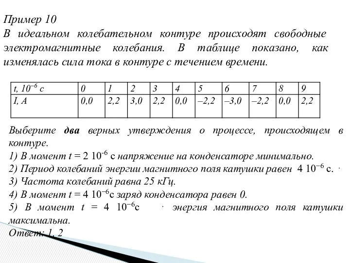 Пример 10 В идеальном колебательном контуре происходят свободные электромагнитные колебания.