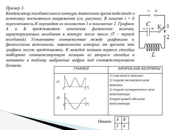 Пример 3. Конденсатор колебательного контура длительное время подключён к источнику