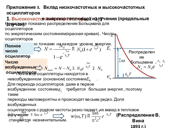 На рисунке показано распределение Больцмана для осцилляторов по энергетическим состояниям(красная