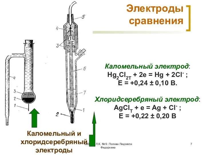 МККОС. Л.К. № 9. Попова Людмила Федоровна Электроды сравнения Каломельный