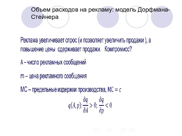 Объем расходов на рекламу: модель Дорфмана-Стейнера