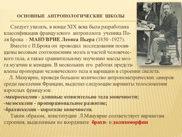 ОСНОВНЫЕ АНТРОПОЛОГИЧЕСКИЕ ШКОЛЫ Следует указать, в конце XIX века была