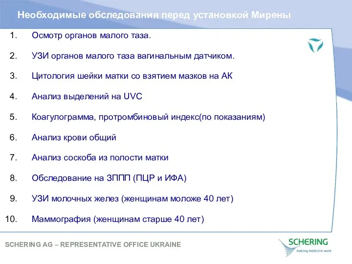 Необходимые обследования перед установкой Мирены Осмотр органов малого таза. УЗИ