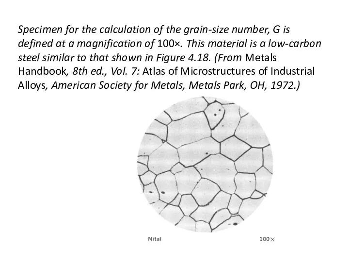 Specimen for the calculation of the grain-size number, G is