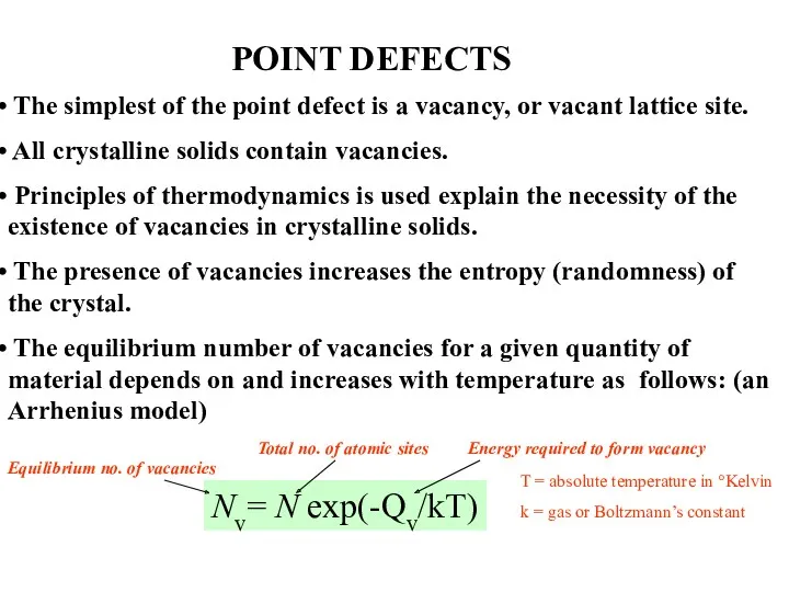 POINT DEFECTS The simplest of the point defect is a