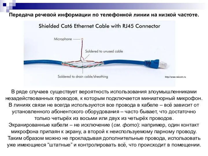 Передача речевой информации по телефонной линии на низкой частоте. В