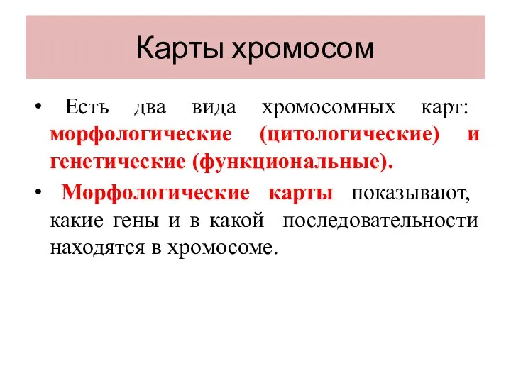 Карты хромосом Есть два вида хромосомных карт: морфологические (цитологические) и