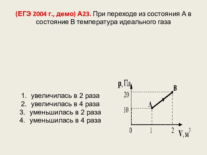 (ЕГЭ 2004 г., демо) А23. При переходе из состояния А в состояние В