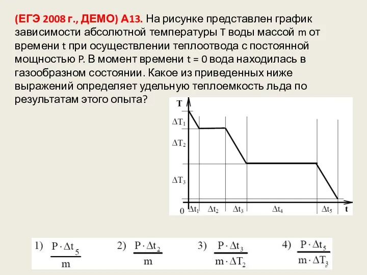 (ЕГЭ 2008 г., ДЕМО) А13. На рисунке представлен график зависимости абсолютной температуры T