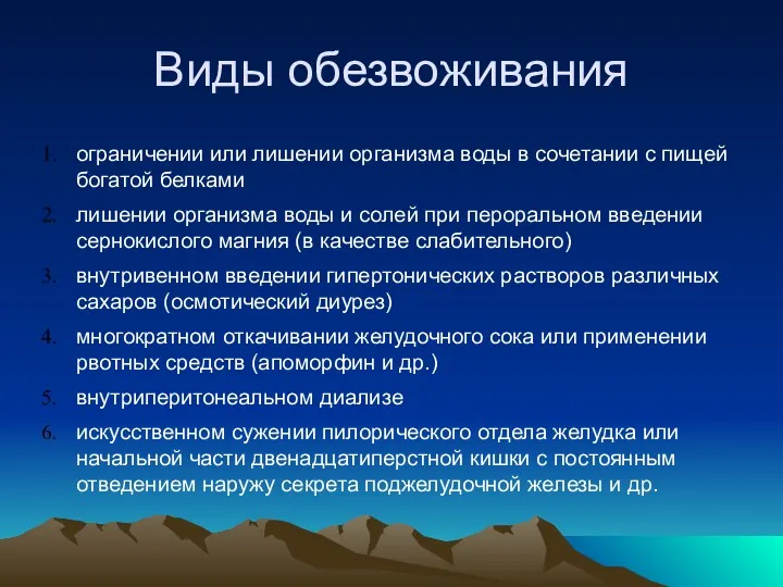 Виды обезвоживания ограничении или лишении организма воды в сочетании с