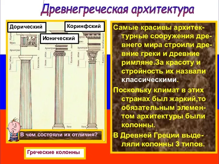 Самые красивы архитек-турные сооружения дре-внего мира строили дре-вние греки и