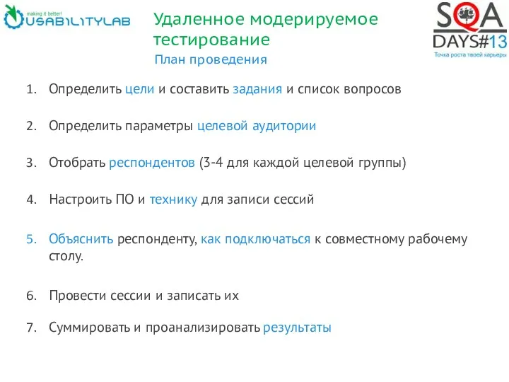 План проведения Определить цели и составить задания и список вопросов