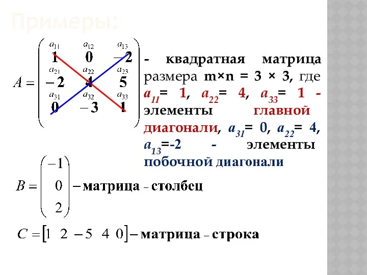 - квадратная матрица размера m×n = 3 × 3, где