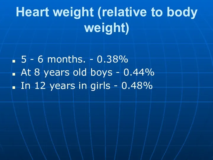Heart weight (relative to body weight) 5 - 6 months.