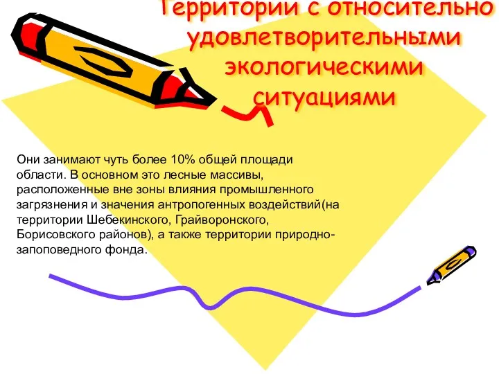 Территории с относительно удовлетворительными экологическими ситуациями Они занимают чуть более