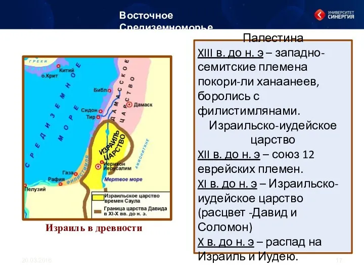 Палестина XIII в. до н. э – западно-семитские племена покори-ли