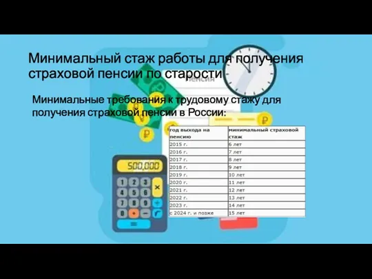 Минимальный стаж работы для получения страховой пенсии по старости Минимальные